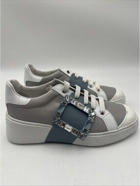 ROGER VIVIER Viv' Skate Strass Buckle Sneakers Grey/White/Blue Size 37.5